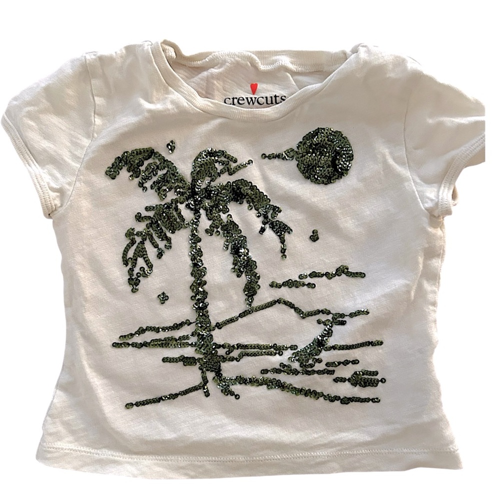 Crewcuts Paradise Sunset Beaded Sequins Embellished White Tee Shirt Girls Sz 4